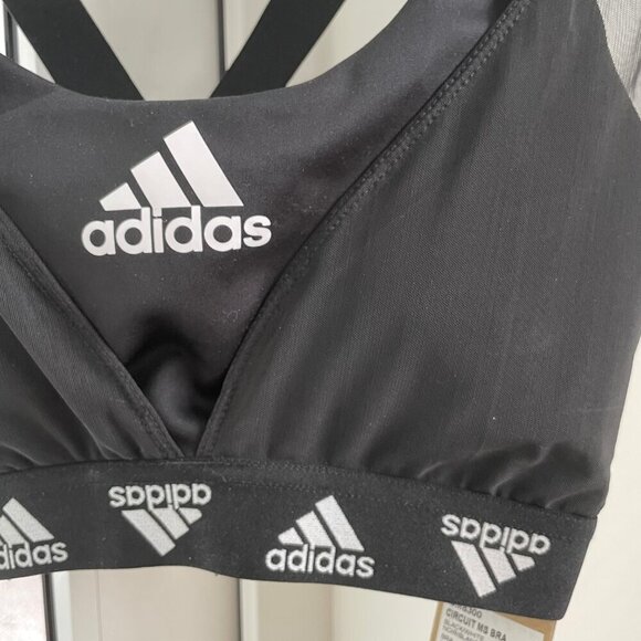 Adidas Circuit MS Sports Bra GM8300 Recycled Polyester Activewear Black+White S - Picture 3 of 10